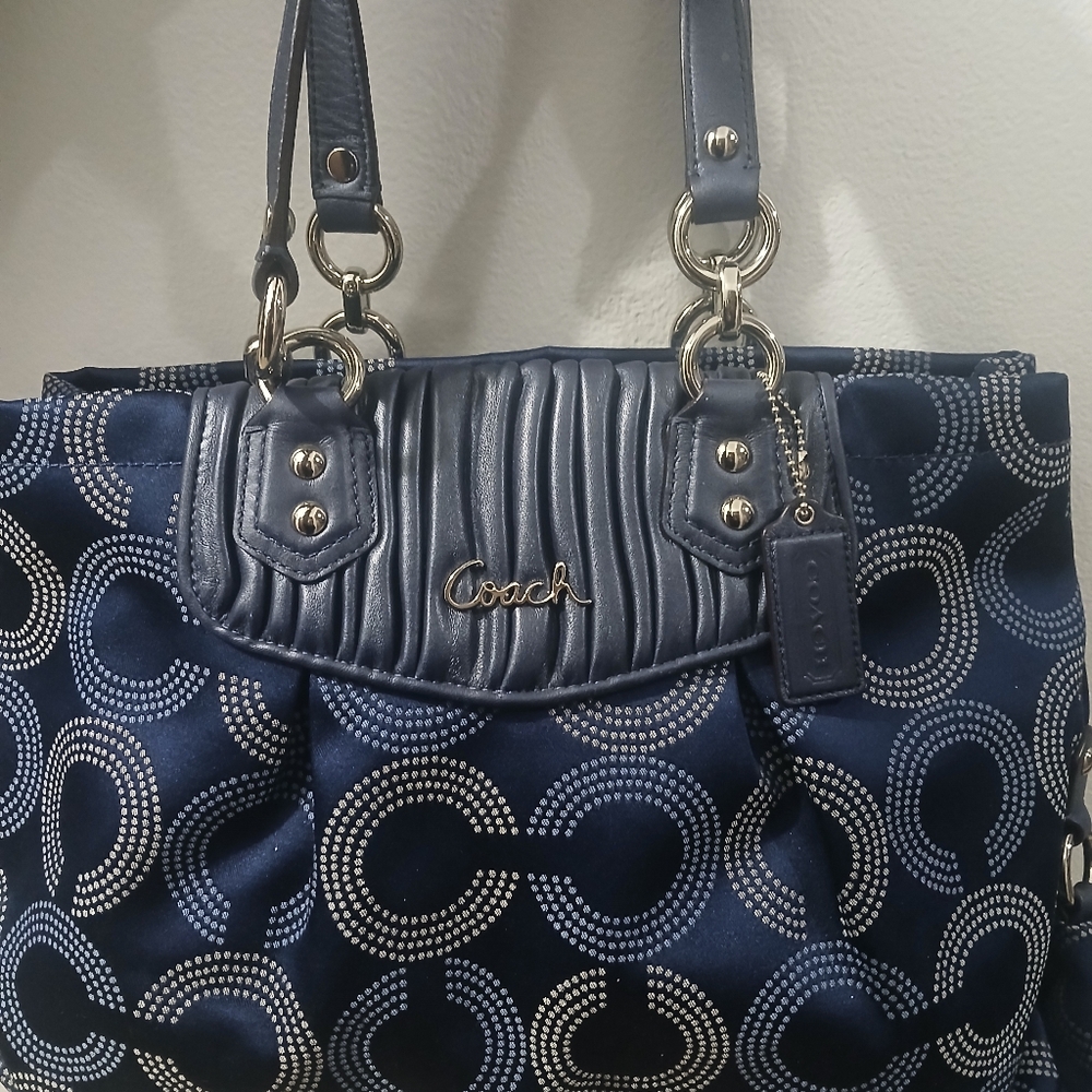 Coach Dark Blue Patterned Shoulder Bag - Picture 4 of 7